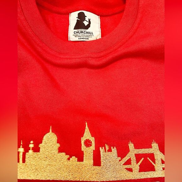 Churchill sweatshirts London Red And Gold Embroidered City men’s L - Picture 4 of 7